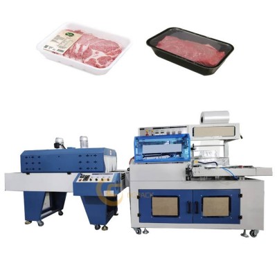 Semi Automatic L Bar Heat Film Shrink Wrapping Tunnel Wrap Shrinking Packing Machine For Fresh Meat Chicken Beef